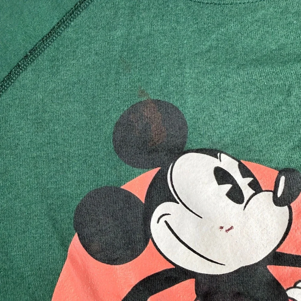 Vintage‎ 80s Mickey Mouse Kids Green Raglan Sweatshirt Disney Graphic Pullover